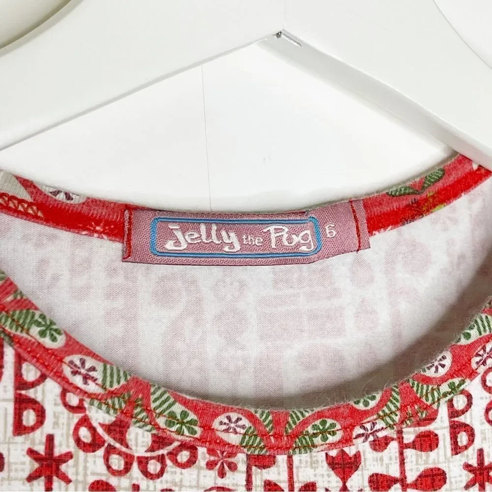 Jelly The Pug Multi-Color Holiday Brook Knit Dress with Ruffle Youth Size 6